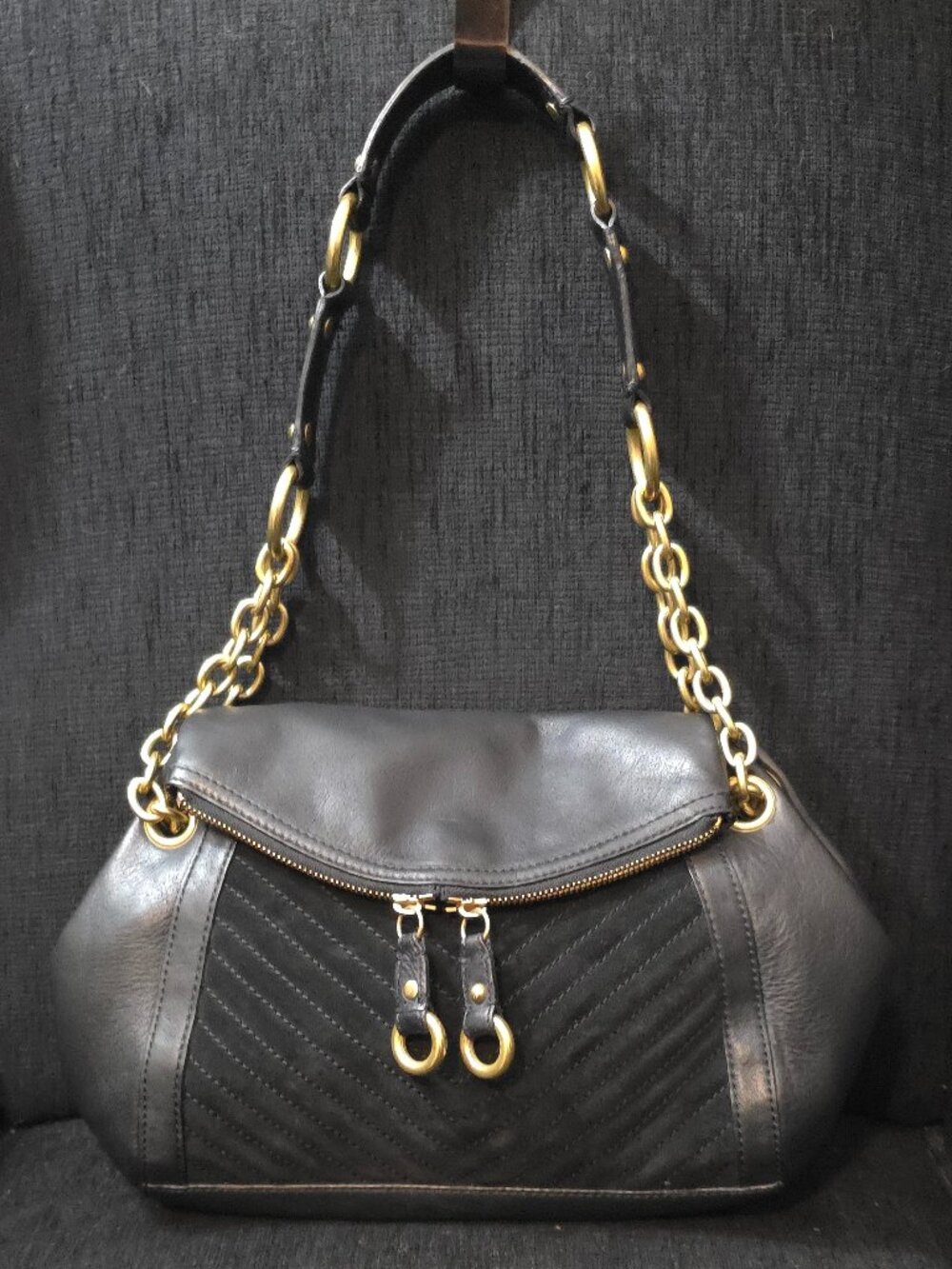 Banana Republic Black Leather & Suede Shoulder Handbag